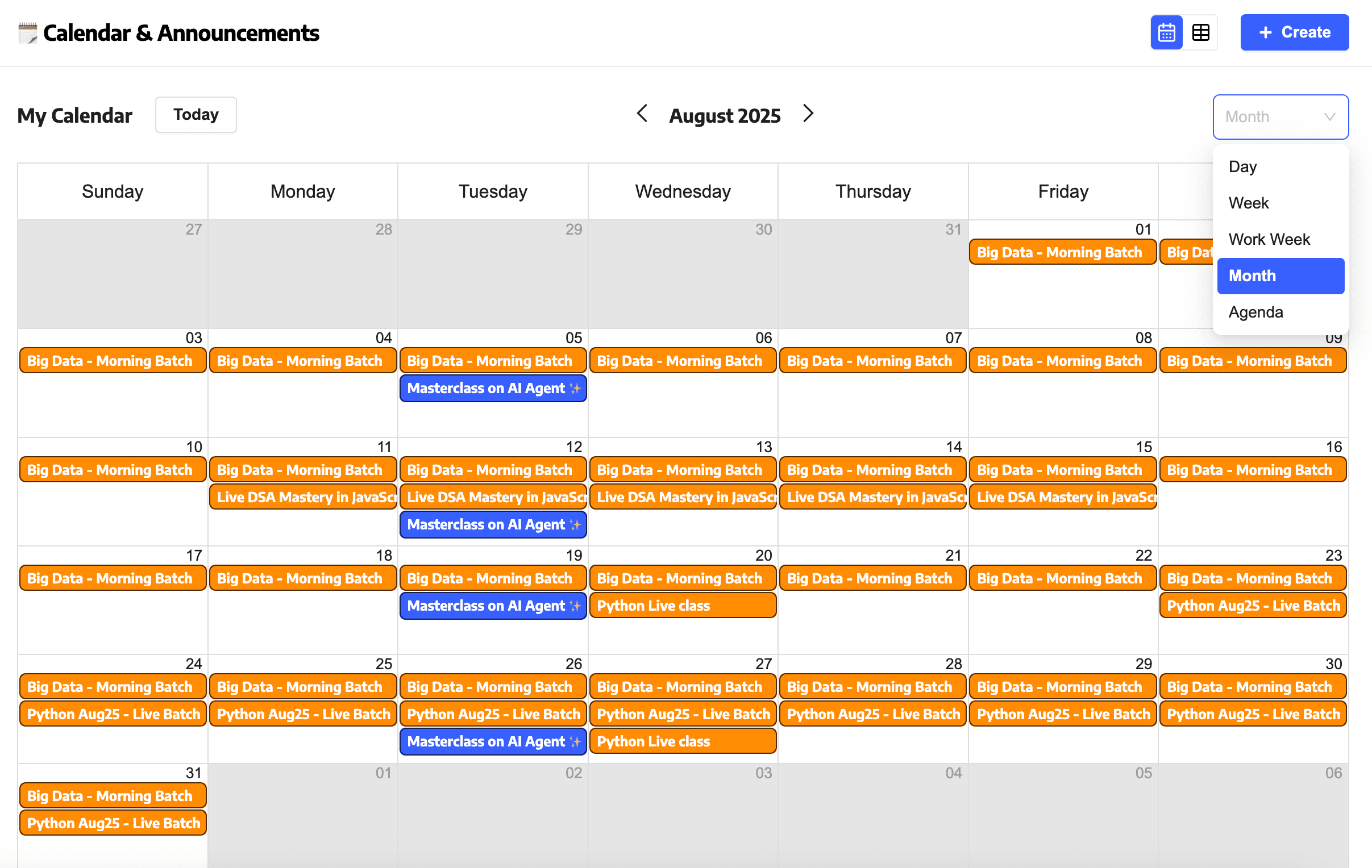 Calendar & Schedules View