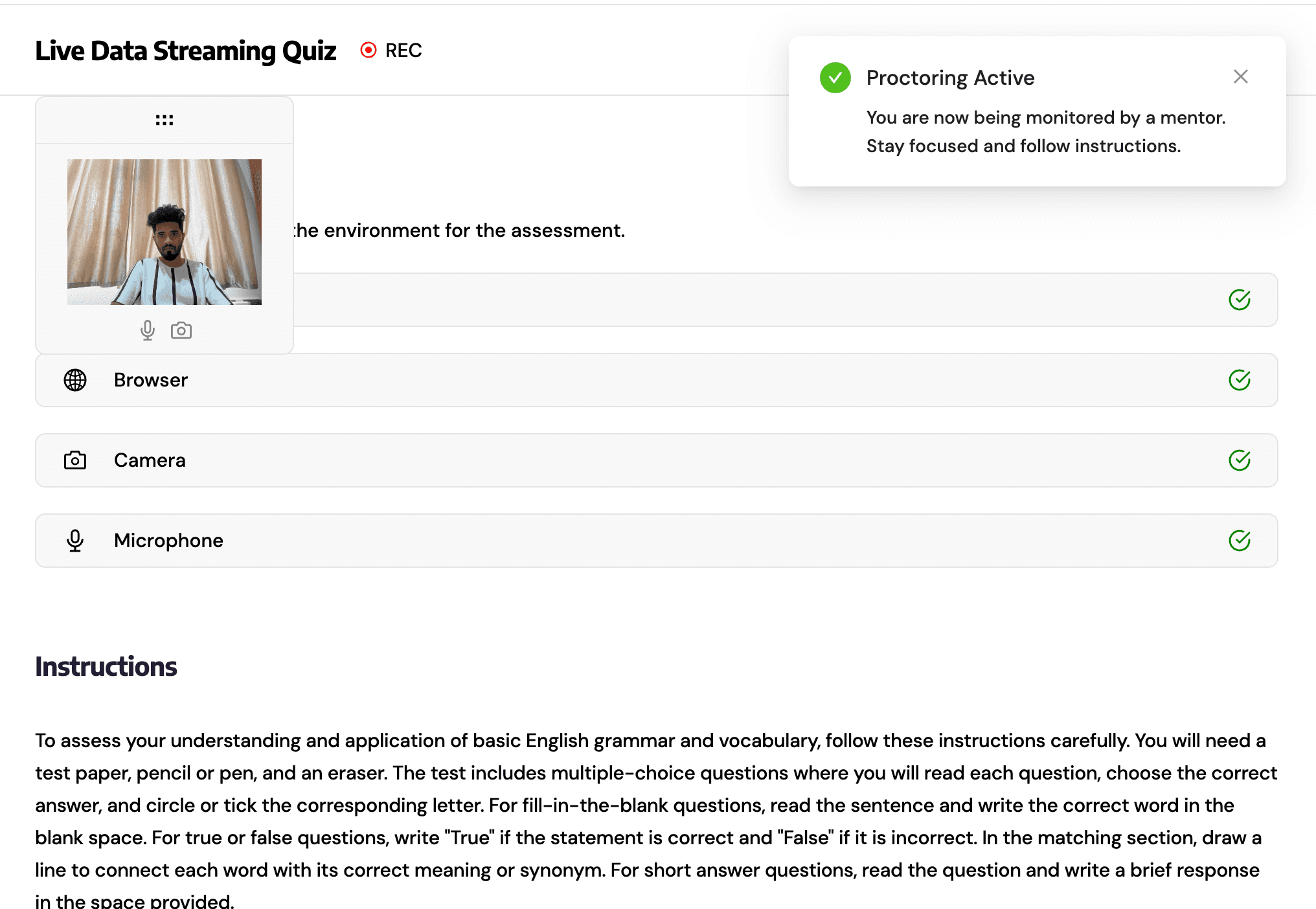 Live Proctoring Interface